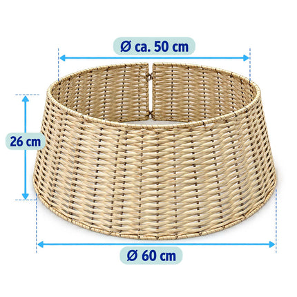 Woven Willow Christmas Tree Skirt, Three-Part Tree Collar, Natural