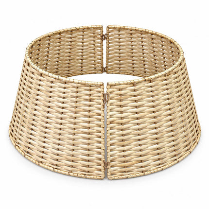 Woven Willow Christmas Tree Skirt, Three-Part Tree Collar, Natural