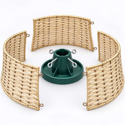 Woven Willow Christmas Tree Skirt, Three-Part Tree Collar, Natural