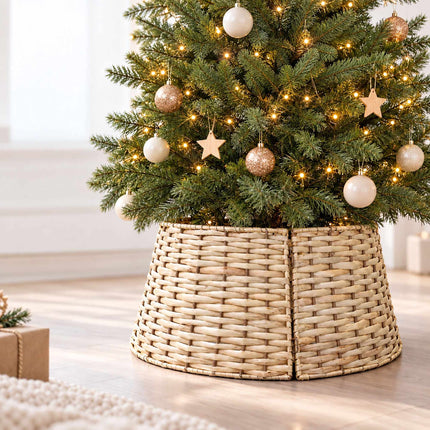 Woven Willow Christmas Tree Skirt, Three-Part Tree Collar, Natural