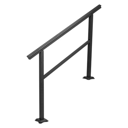 Wrought Iron Outdoor Stair Handrail, Adjustable 1-3 Step, Black
