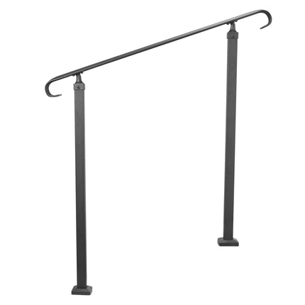 Wrought Iron Outdoor Stair Handrail, Adjustable 1-3 Step, Black