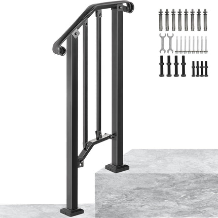 Wrought Iron Stair Handrail, Matte Black, 1–2 Steps