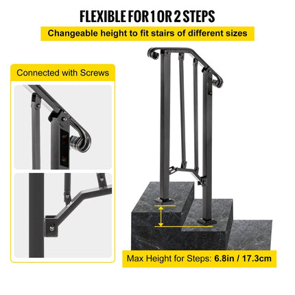 Wrought Iron Stair Handrail, Matte Black, 1–2 Steps