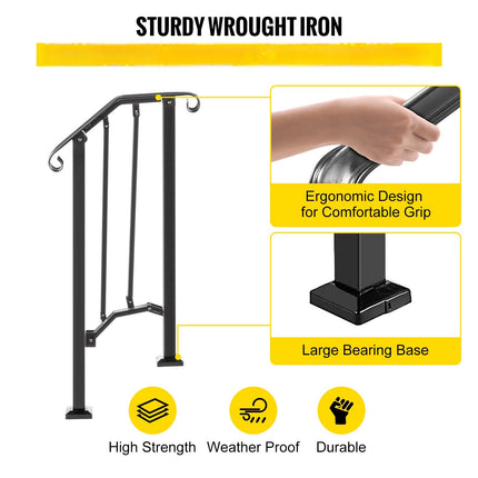Wrought Iron Stair Handrail, Matte Black, 1–2 Steps