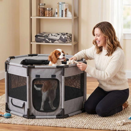 XL Indoor & Outdoor Puppy Playpen, Polyester, Grey/Black