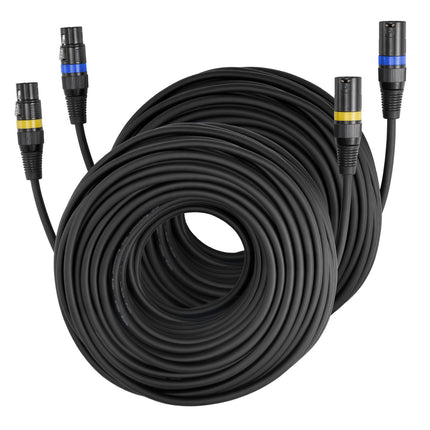 XLR Cable 100 Ft 2-Pack, 3-Pin Shielded DMX M-F