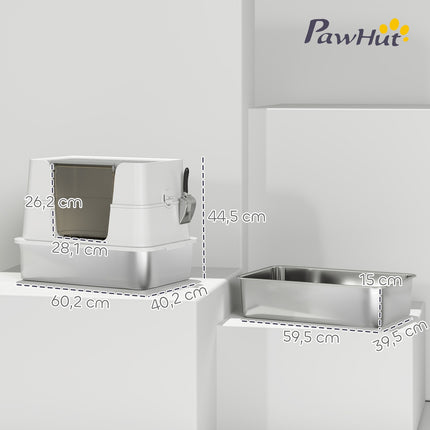 XL Katzentoilette aus Edelstahl, inklusive Schaufel, Hellgrau