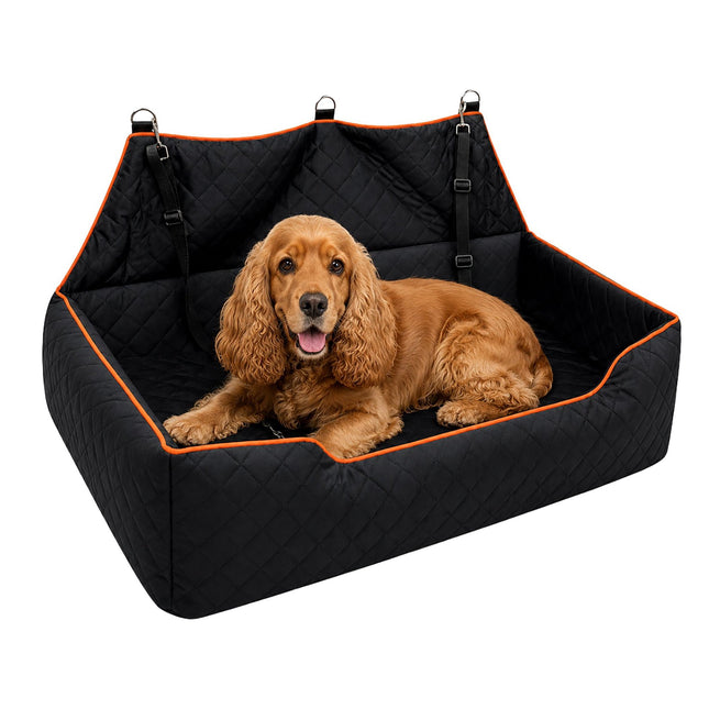 Hundesitz XXL fürs Auto, Samt, Schwarz/Orange, 2-in-1-Design