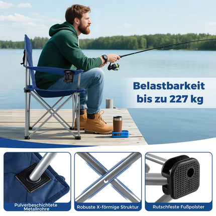 XXL Faltbarer Campingstuhl mit Kühltasche & Getränkehalter, 227kg Traglast