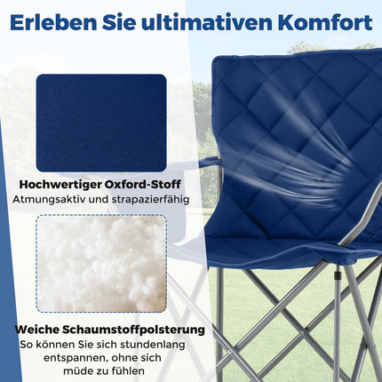 XXL Faltbarer Campingstuhl mit Kühltasche & Getränkehalter, 227kg Traglast