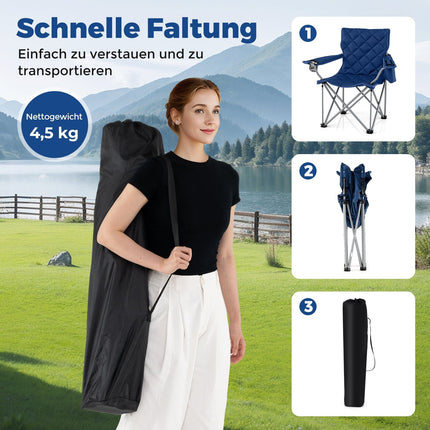 XXL Faltbarer Campingstuhl mit Kühltasche & Getränkehalter, 227kg Traglast
