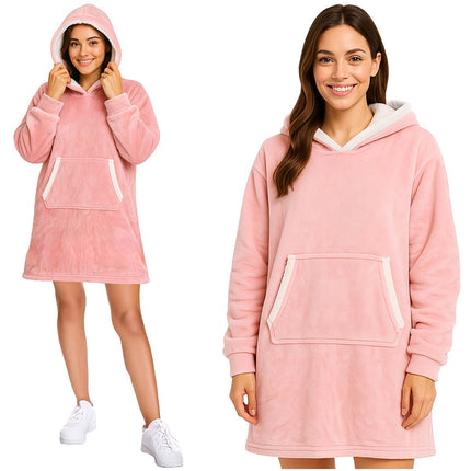 XXL Pinker Decken-Hoodie mit Kapuze und Tasche