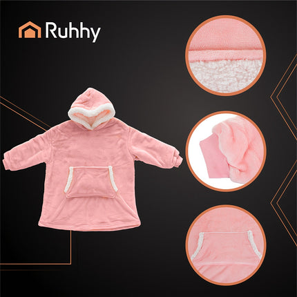 XXL Pinker Decken-Hoodie mit Kapuze und Tasche