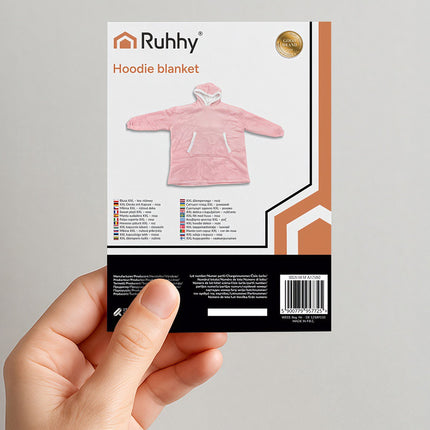 XXL Pinker Decken-Hoodie mit Kapuze und Tasche