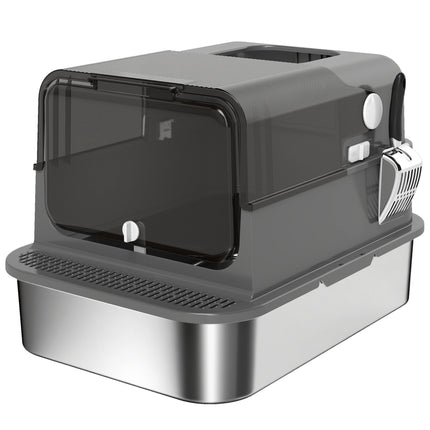 XXL Stainless Steel Covered Litter Box 72L with Scoop