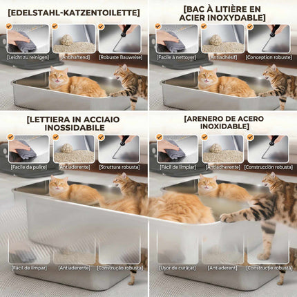 XXL Stainless Steel Covered Litter Box 72L with Scoop