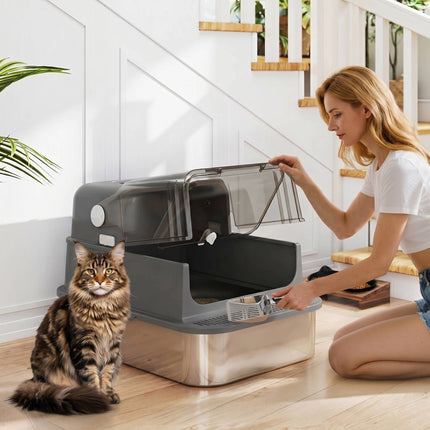 XXL Stainless Steel Covered Litter Box 72L with Scoop