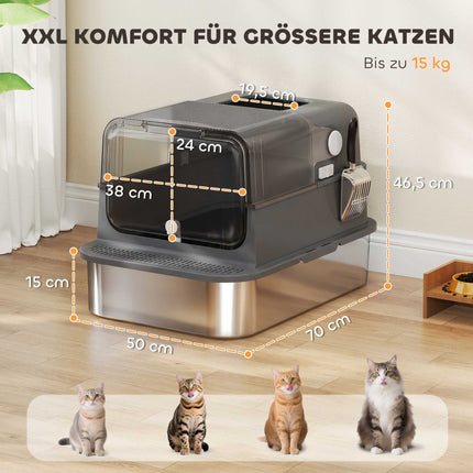 XXL Stainless Steel Covered Litter Box 72L with Scoop