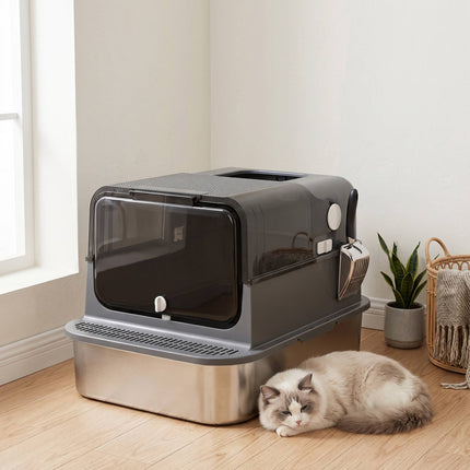 XXL Stainless Steel Covered Litter Box 72L with Scoop