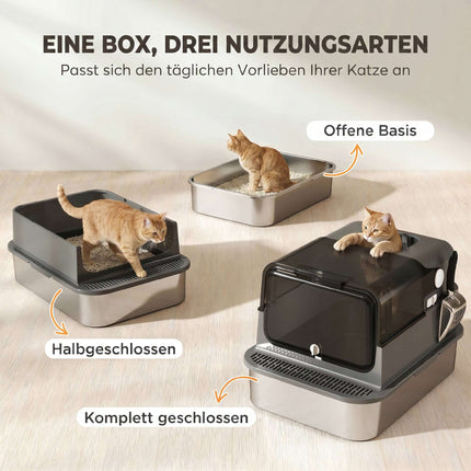 XXL Stainless Steel Covered Litter Box 72L with Scoop