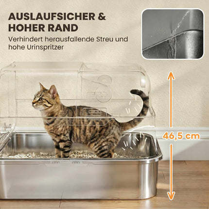 XXL Stainless Steel Covered Litter Box 72L with Scoop