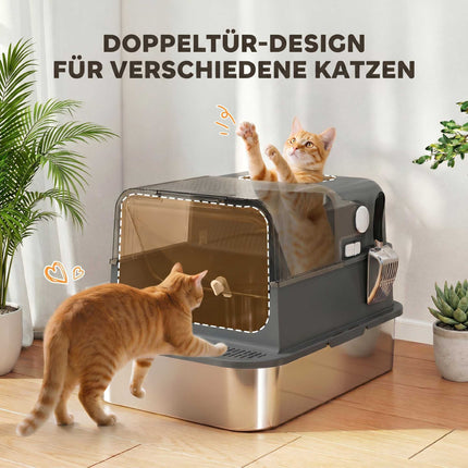 XXL Stainless Steel Covered Litter Box 72L with Scoop