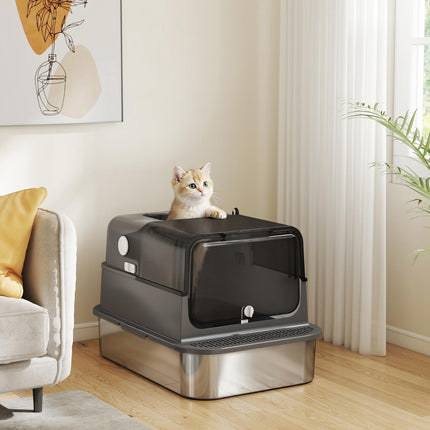 XXL Stainless Steel Covered Litter Box 72L with Scoop