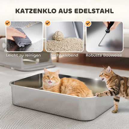 XXL Edelstahl-Katzentoilette, leicht zu reinigen, für große Katzen