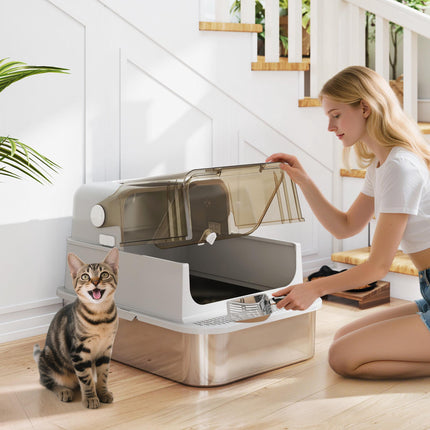 XXL Edelstahl-Katzentoilette, leicht zu reinigen, für große Katzen