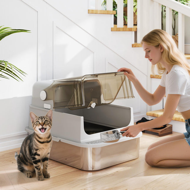 XXL Edelstahl-Katzentoilette, leicht zu reinigen, für große Katzen