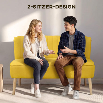 Yellow 2-Seater Sofa, Foam & Linen, Compact Design