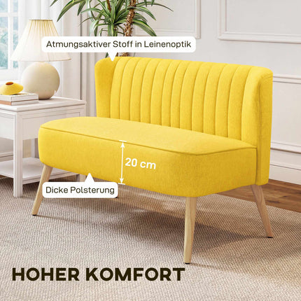 Yellow 2-Seater Sofa, Foam & Linen, Compact Design