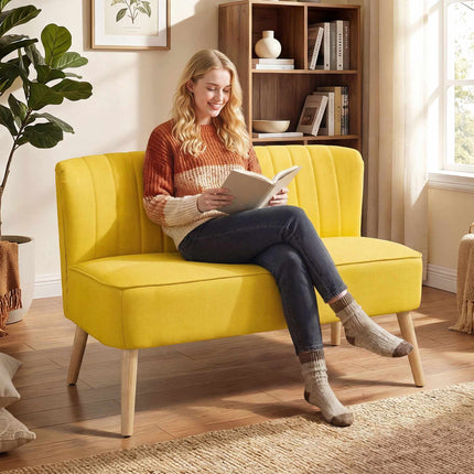 Yellow 2-Seater Sofa, Foam & Linen, Compact Design