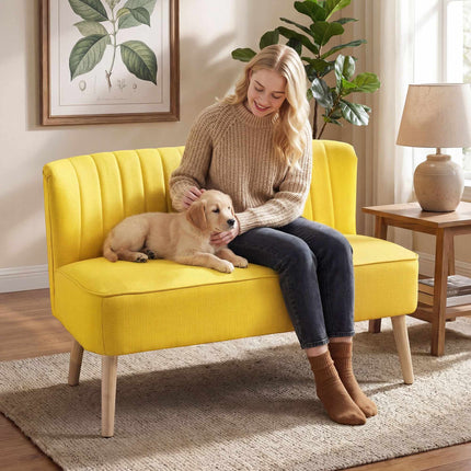 Yellow 2-Seater Sofa, Foam & Linen, Compact Design