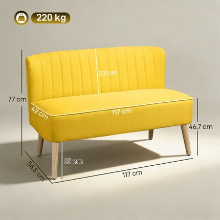 Yellow 2-Seater Sofa, Foam & Linen, Compact Design