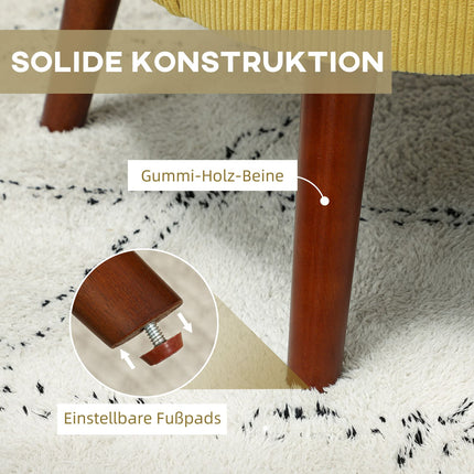 Gelber Sessel mit Kissen, Gummibaumholzbeine, gepolstert