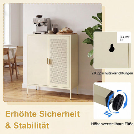 Yellow Metal Buffet Sideboard with Adjustable Shelves