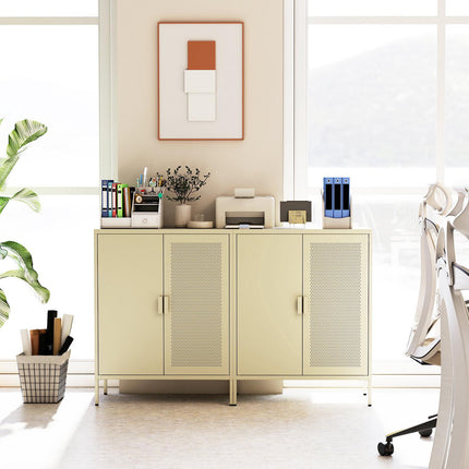Yellow Metal Buffet Sideboard with Adjustable Shelves