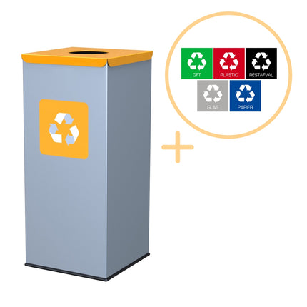 Gelber quadratischer Abfalleimer, 60L – Umweltfreundliches Recycling