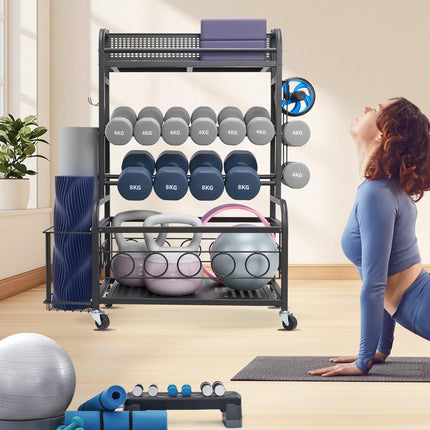 Yoga Mat Storage Rack, Steel Organizer With Hooks, Wheels