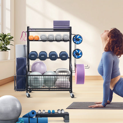 Yoga Mat Storage Rack With Hooks And Wheels, Steel