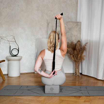 Yoga-Set – graue TPE-Matte, Block, Gurt