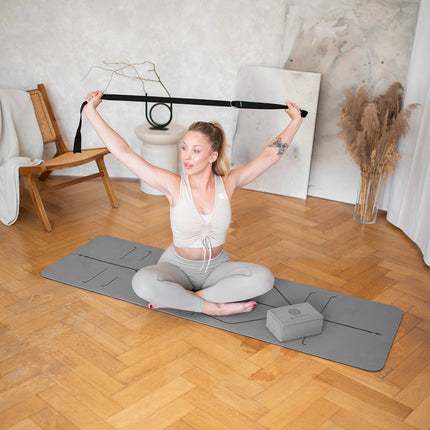 Yoga-Set – graue TPE-Matte, Block, Gurt