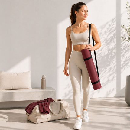 Yoga and Pilates Mat 5 mm with Carrying Strap, 68 x 183 cm, Burgundy
