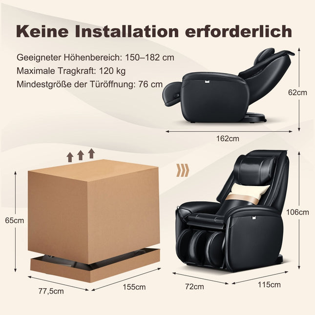 Zero Gravity Ganzkörper-Massagesessel mit Wärmefunktion, Schwarz