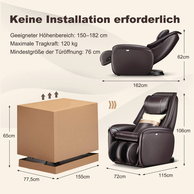 Zero-Gravity-Ganzkörpermassagesessel mit Wärmefunktion, Braun