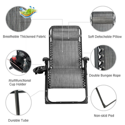Zero Gravity Lounge Chair with Cup Holder, 500 lb, Gray