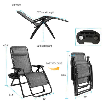 Zero Gravity Lounge Chair with Cup Holder, 500 lb, Gray