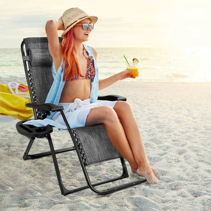 Zero Gravity Lounge Chair with Cup Holder, 500 lb, Gray